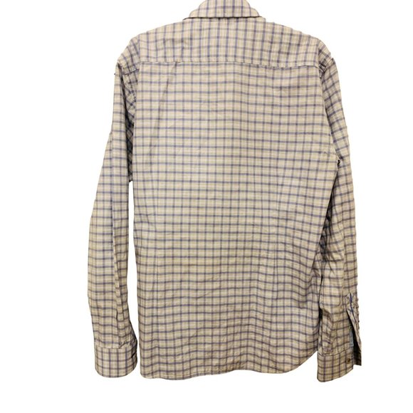 Jeremy Argyle Saratoga Pale Blue and Tan Plaid Cotton Shirt Size M - Picture 6 of 11